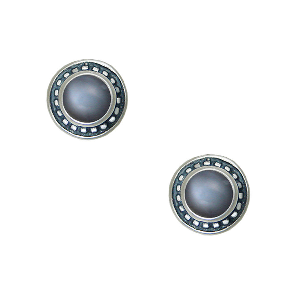 Sterling Silver Petite Grey Moonstone Post Stud Earrings